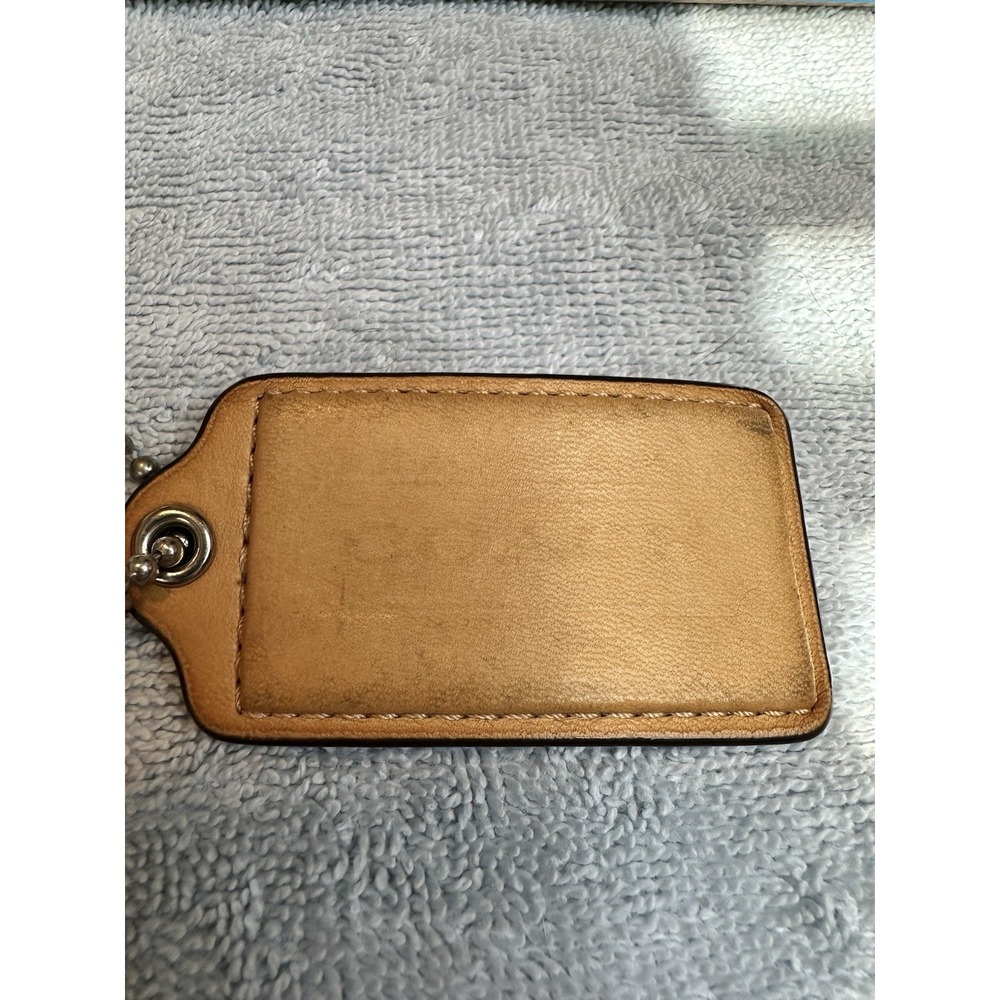 2.25" Medium COACH Saddle Brown LEATHER Nickel Fob Bag Charm Keychain Hang Tag
